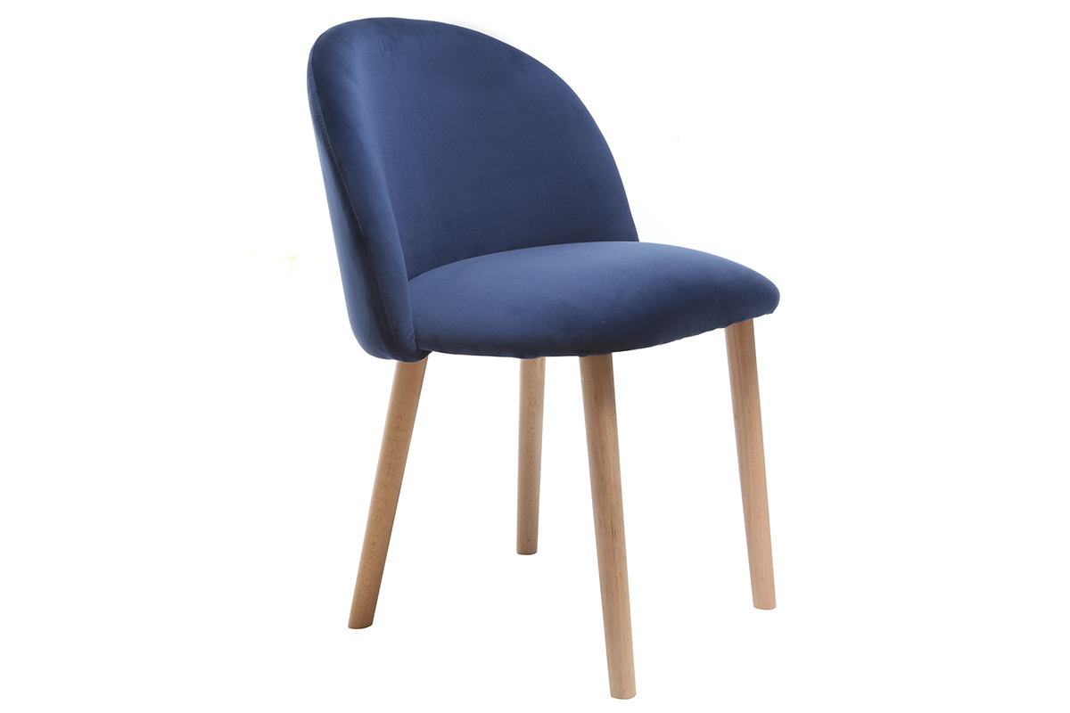 Design-Stuhl Samt Nachtblau und Holz CELESTE