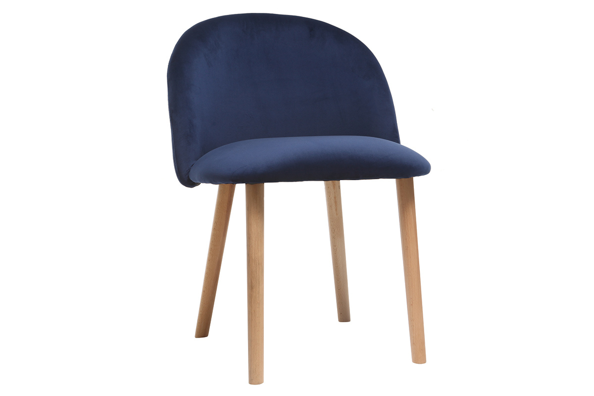Design-Stuhl Samt Nachtblau und Holz CELESTE