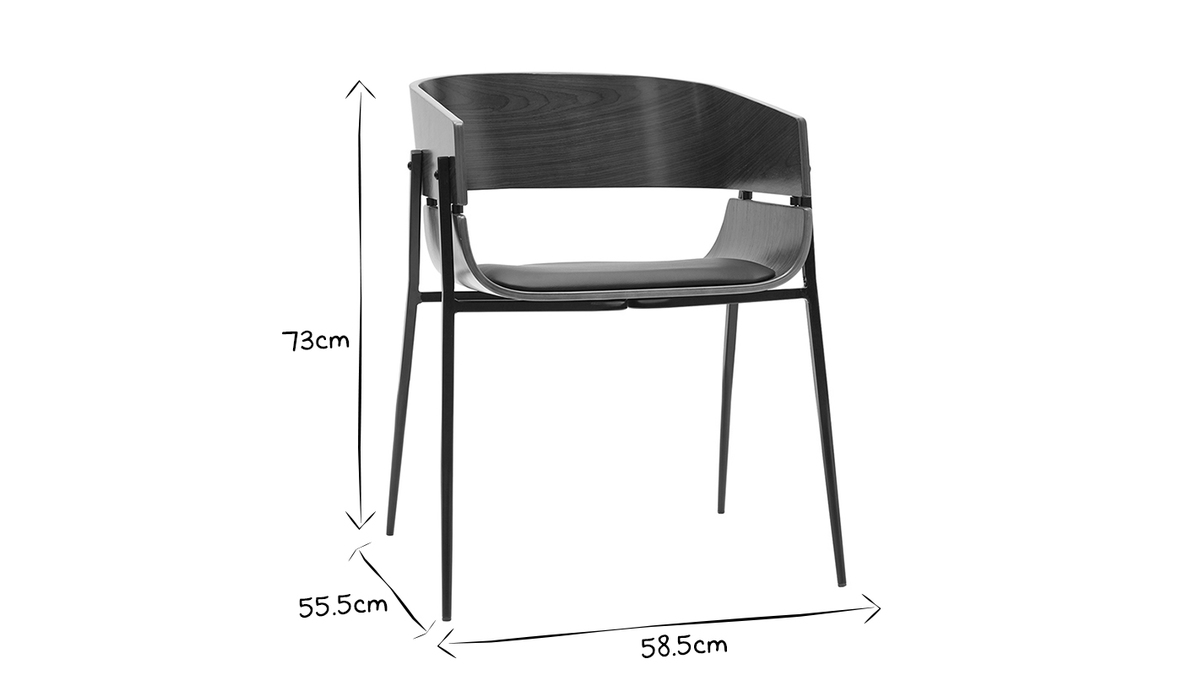 Design-Stuhl schwarz mit dunklem Holz WESS