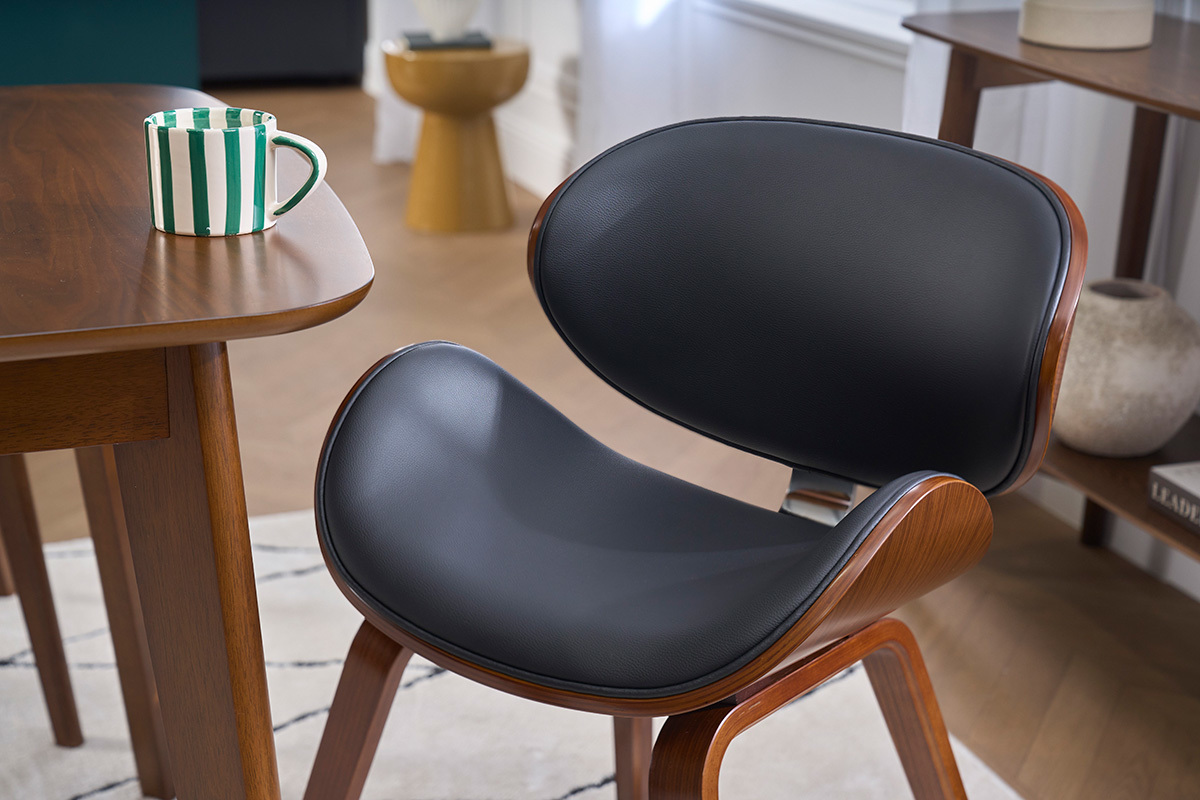 Design-Stuhl schwarz und dunkles Walnussfurnier WALNUT