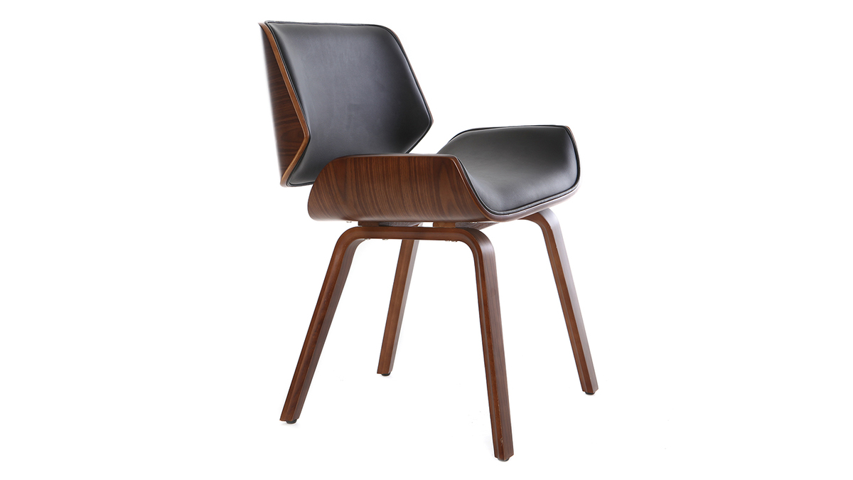 Design-Stuhl, schwarz und dunkles Walnussholz RUBBENS