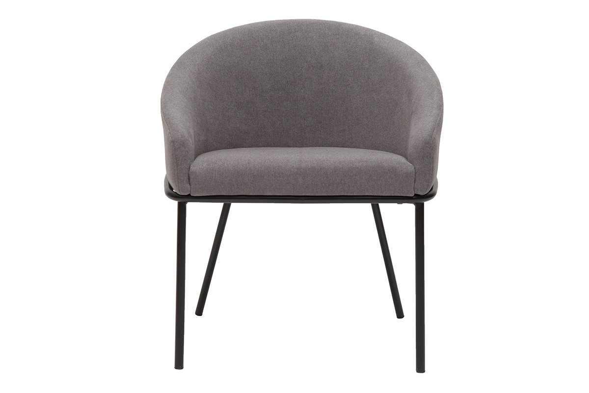 Design-Stuhl Stoff mit Samteffekt in Grau und schwarzem Metall JENNA