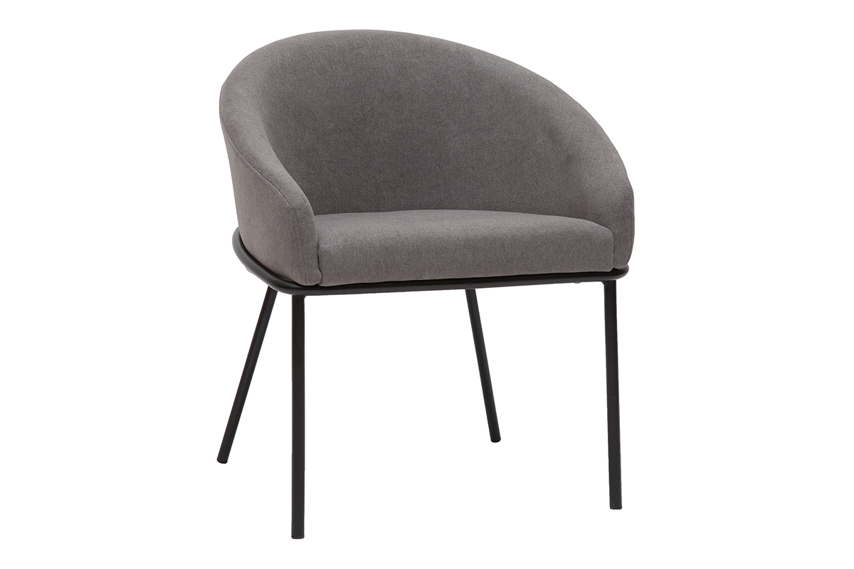 Design-Stuhl Stoff mit Samteffekt in Grau und schwarzem Metall JENNA