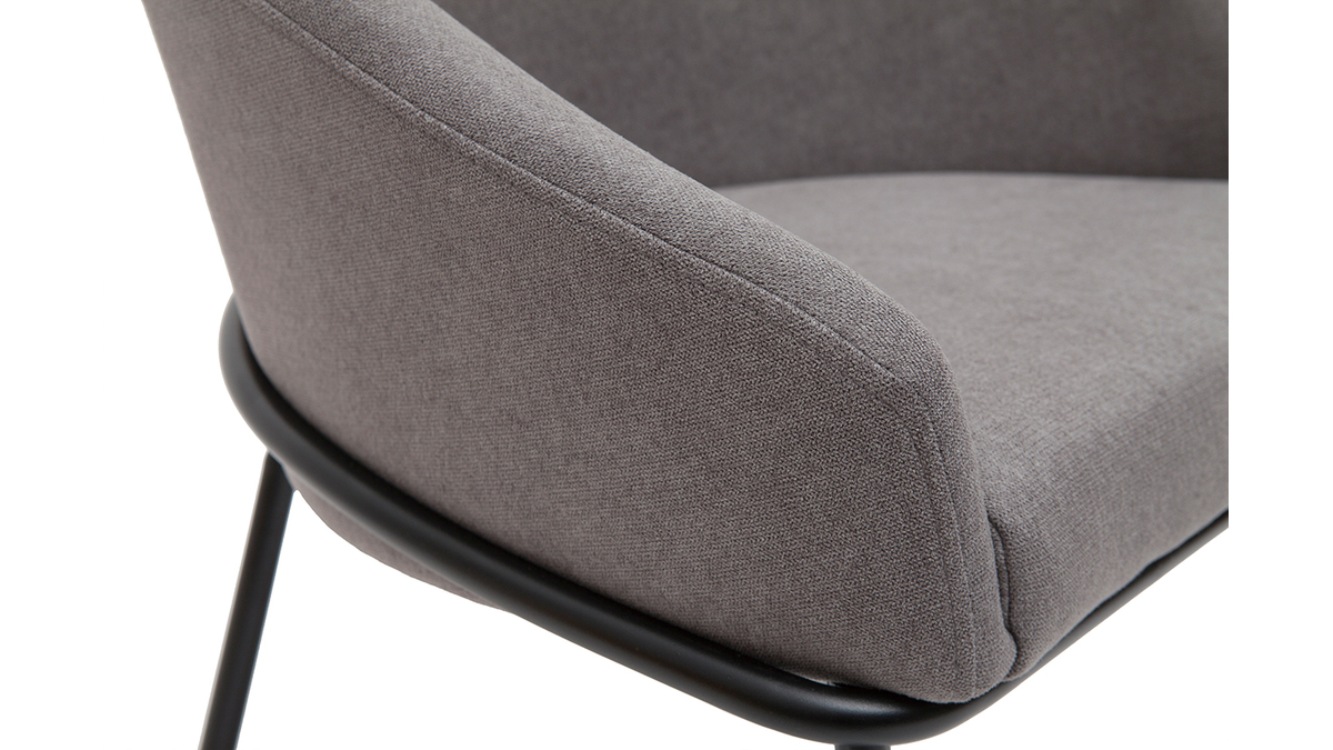 Design-Stuhl Stoff mit Samteffekt in Grau und schwarzem Metall JENNA