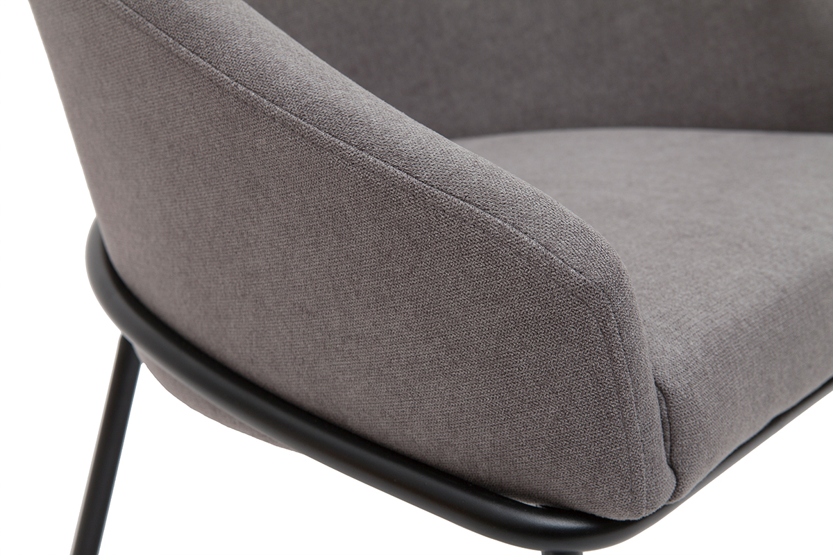 Design-Stuhl Stoff mit Samteffekt in Grau und schwarzem Metall JENNA
