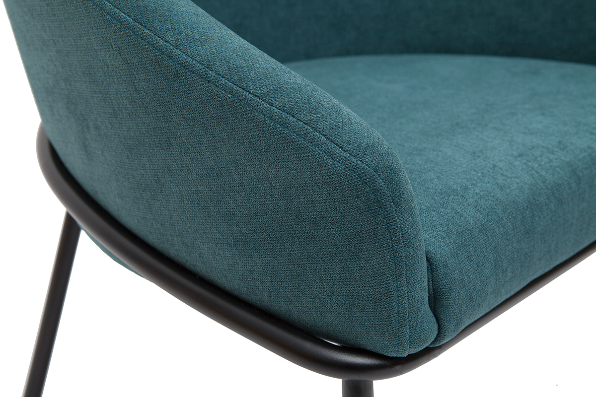 Design-Stuhl Stoff mit Samteffekt in Petrolblau und schwarzem Metall JENNA