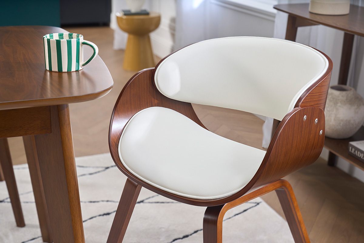Design-Stuhl Wei� und dunkles Holz Nussbaum BENT