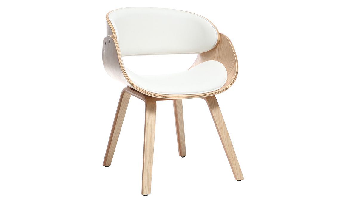 design-stuhl weiß und helles holz bent - miliboo