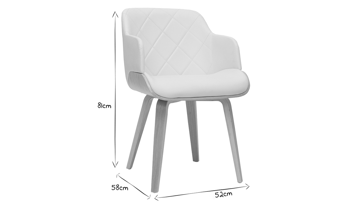 Design-Stuhl weiß und helles Holz LUCIEN