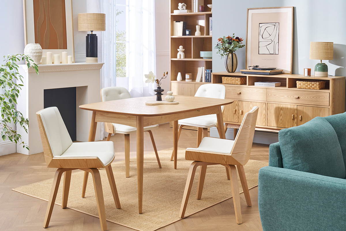 Design-Stuhl wei und helles Holz MELKIOR