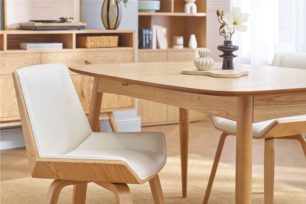 Design-Stuhl wei und helles Holz MELKIOR