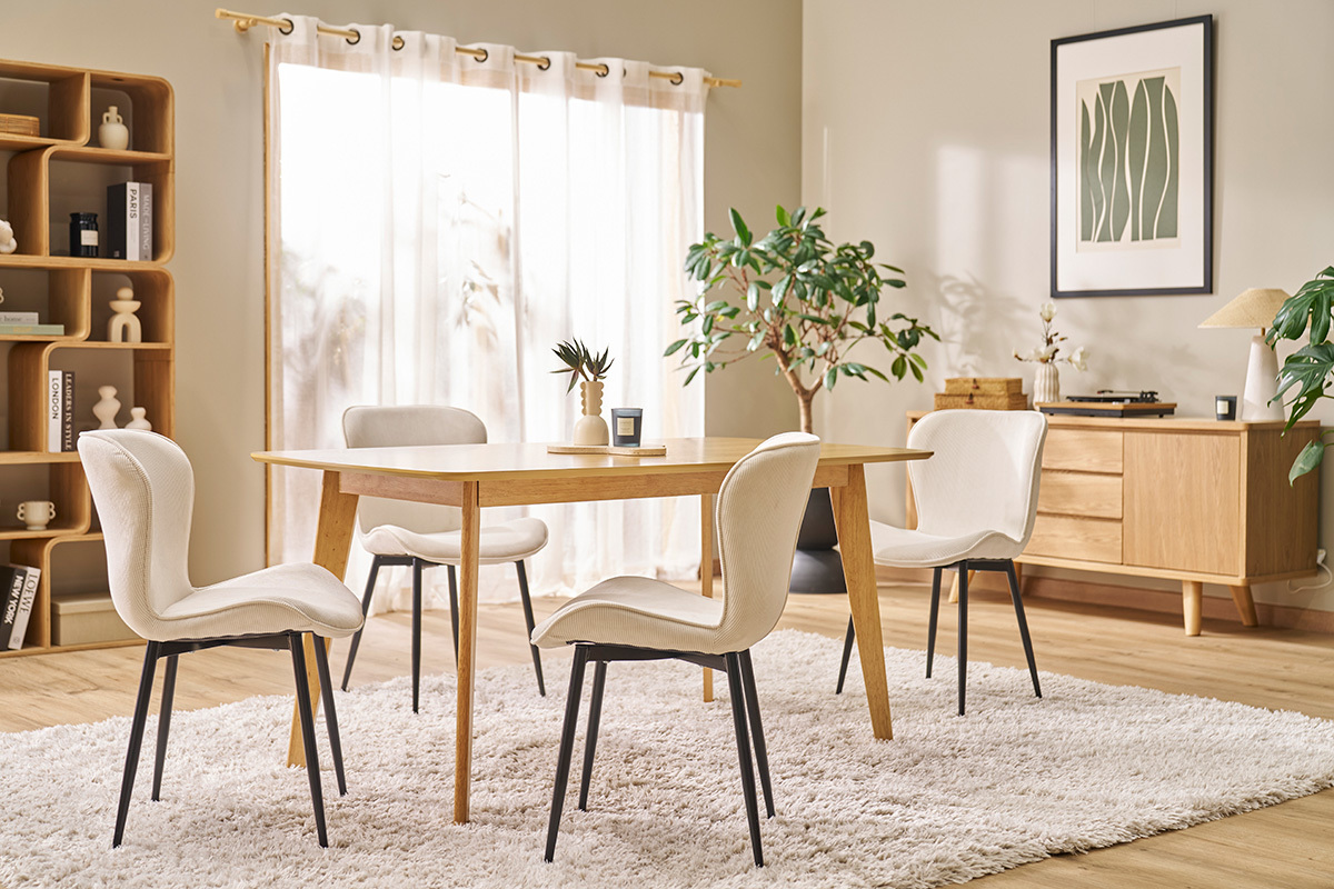 Design-Sthle aus beigem Cord mit Samteffekt und schwarzen Metallbeinen (2er-Set) ADDICT