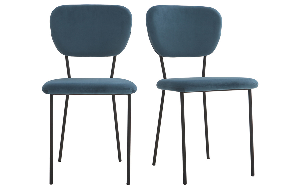 Design-Sthle aus blauem Samt und schwarzem Metallgestell 2er-Satz LEPIDUS