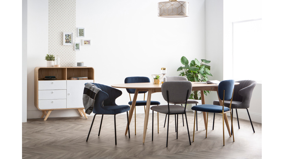 Design-Stühle aus blauem Samt und vergoldetem Metallgestell - 2er-Satz LEPIDUS