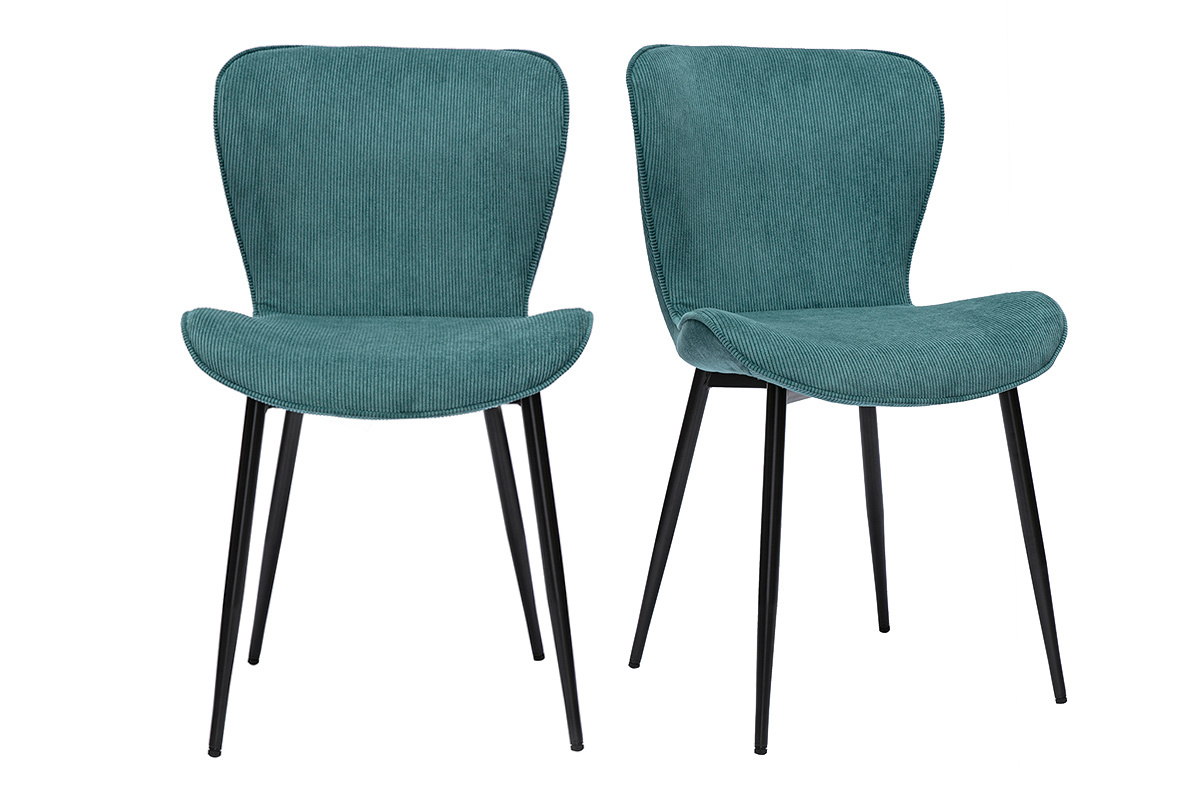 Design-Sthle aus blauem Samtstoff und schwarzem Metall (2er-Set) ADDICT