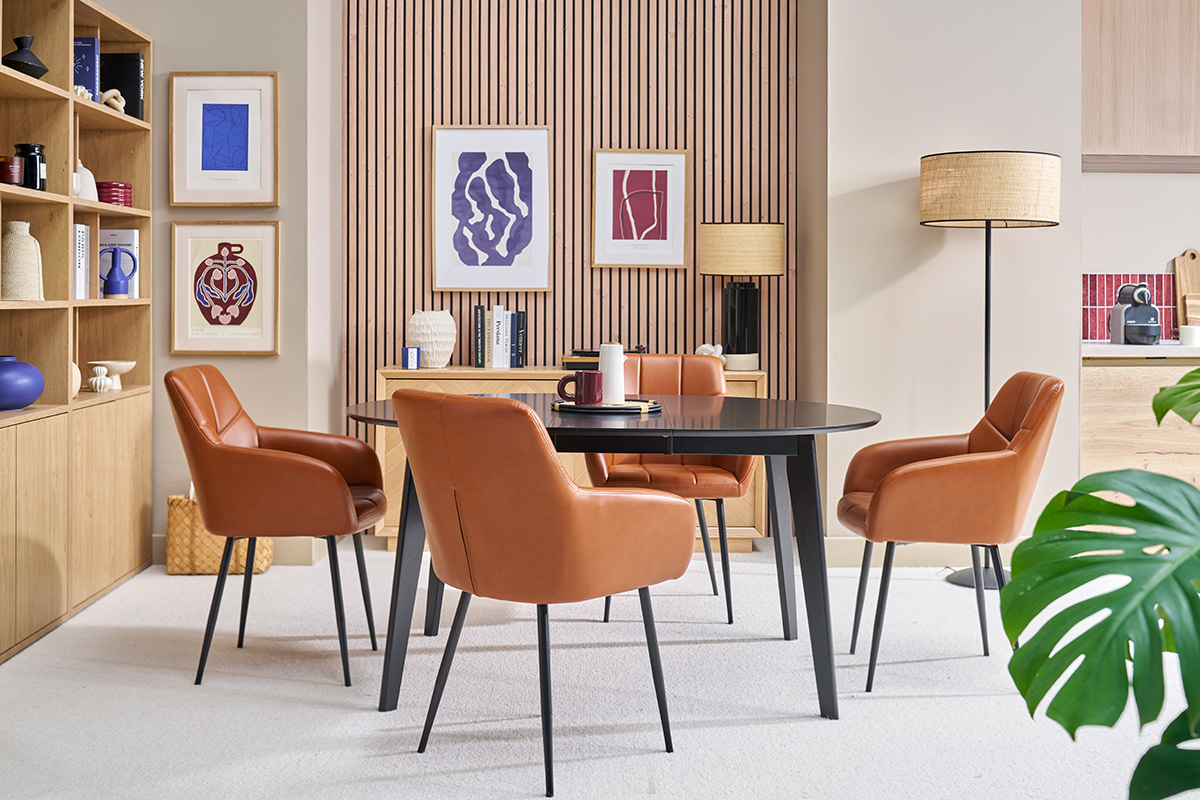 Design-St�hle aus braunem Polyurethan und schwarzem Metall (2er-Set) MONTERO