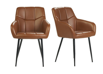 Design-Stühle aus braunem Polyurethan und schwarzem Metall (2er-Set) MONTERO