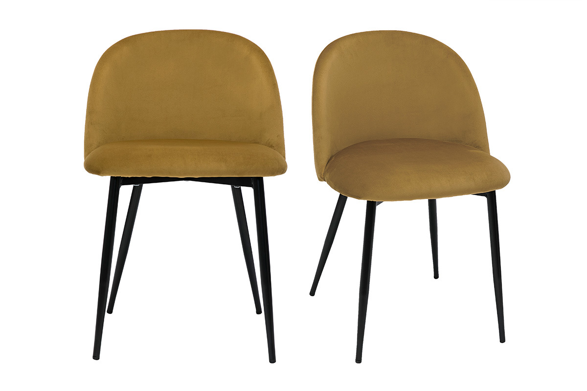 Design-Sthle aus bronzefarbenem Samt und schwarzem Metall (2er-Set) CELESTE