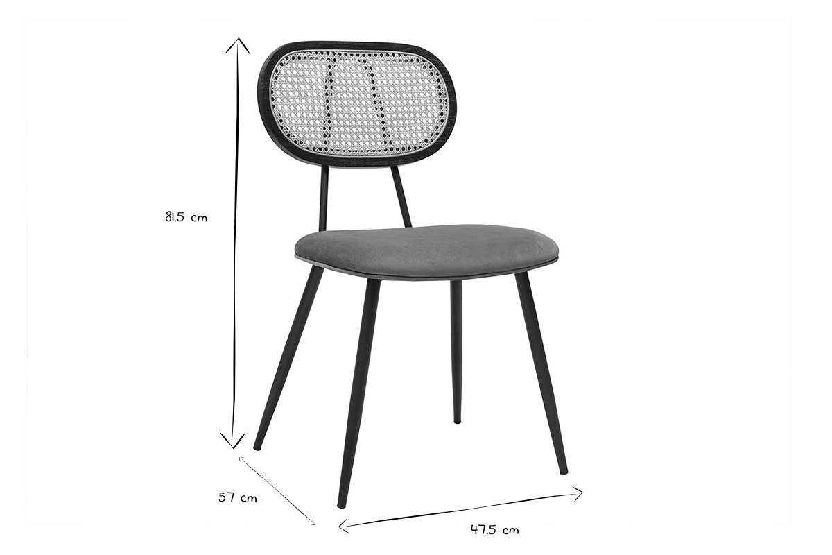 Seitenansicht eines SWANN-Stuhls mit den Ma�en 81,5x57x47,5 cm in Schwarz und Wei�.