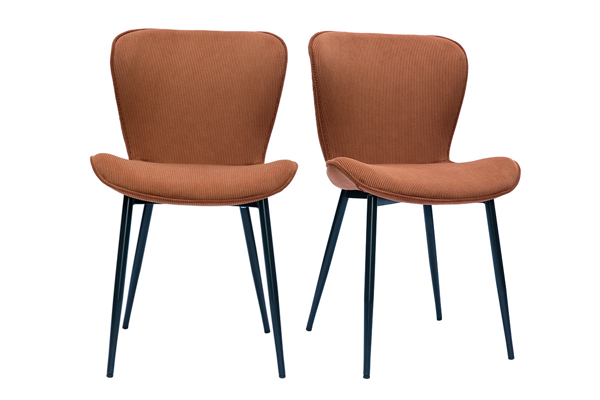 Design-Sthle aus Cordstoff in Terracotta und schwarzem Metall (2er-Set) ADDICT