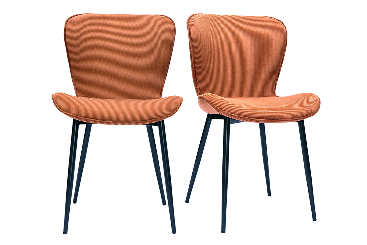 Design-St�hle aus Cordstoff in Terracotta und schwarzem Metall (2er-Set) ADDICT
