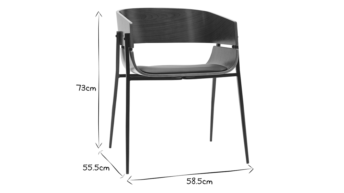 Design-Stühle aus dunklem Holz und schwarzem Metall (2er-Set) WESS