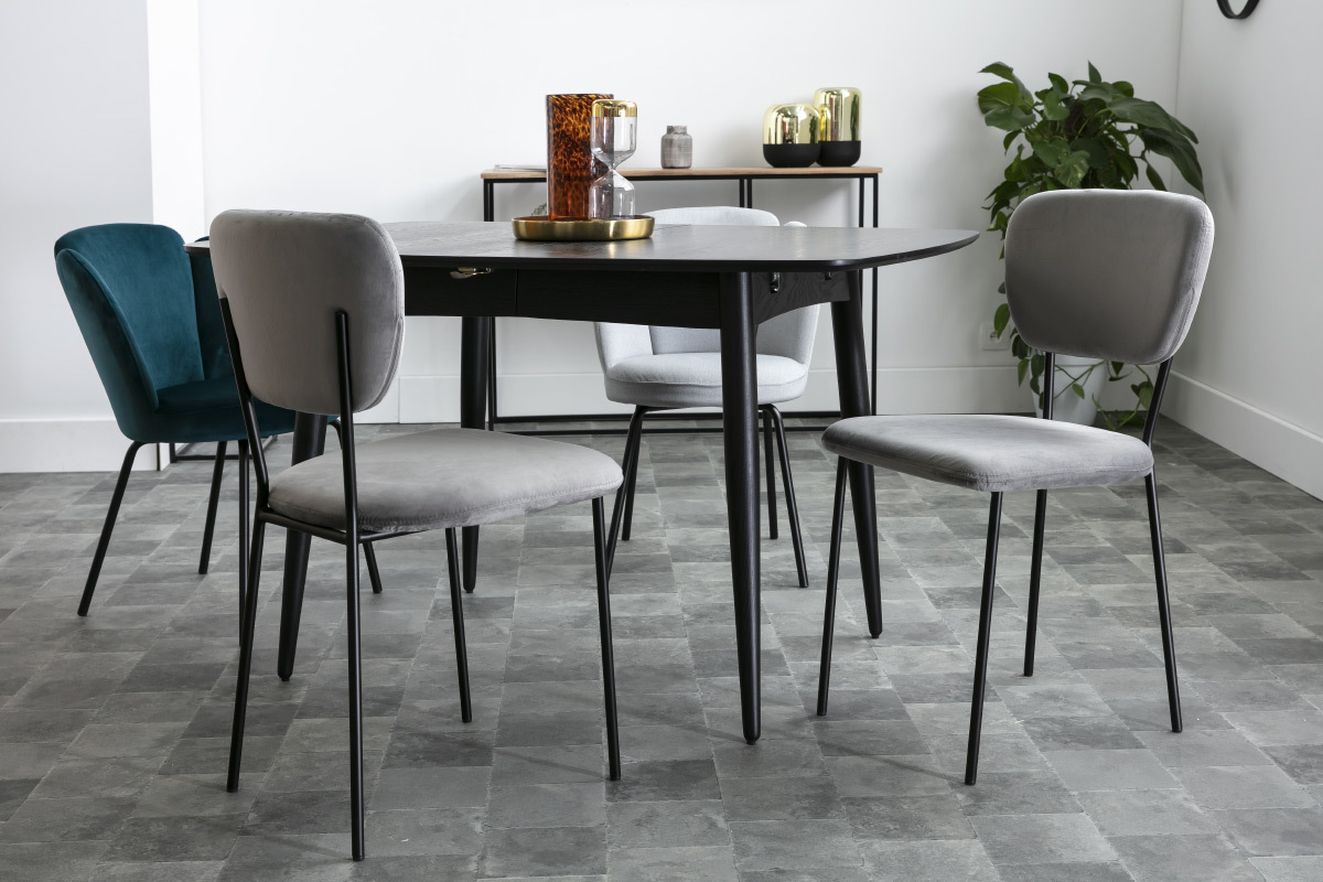 Design-Sthle aus grauem Stoff und schwarzem Metallgestell - 2er-Satz LEPIDUS