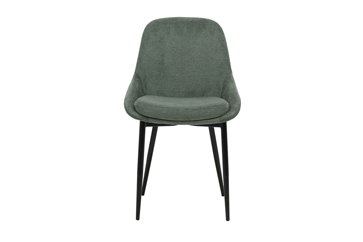 Designstuhl aus gr�n-khaki Chenille-Stoff mit schwarzem Metallgestell, Vorderansicht