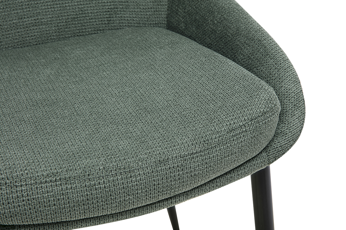 Nahaufnahme der Sitzfl�che aus khakigr�nem Chenille-Stoff eines Designstuhls HOLO