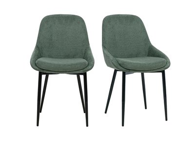 Design-St&uuml;hle aus gr&uuml;n-khaki Chenille-Stoff und schwarzem Metall (2er-Set) HOLO