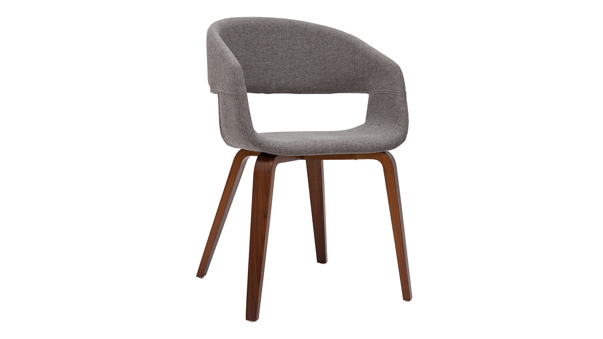 Design-Stühle aus hellgrauem Stoff mit dunklen Holzbeinen (2er-Set) SLAM
