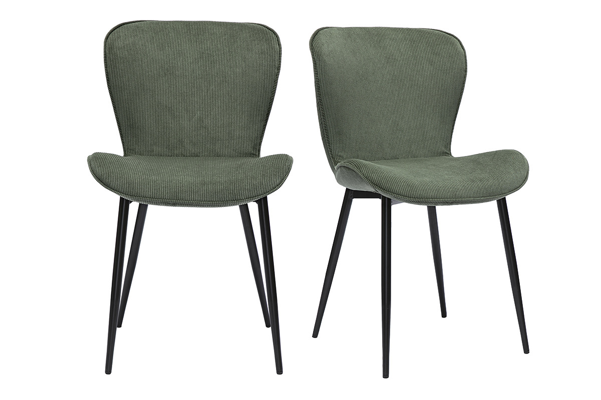 Design Sthle aus khakifarbenem Cordstoff und schwarzem Metall (2er-Set) ADDICT