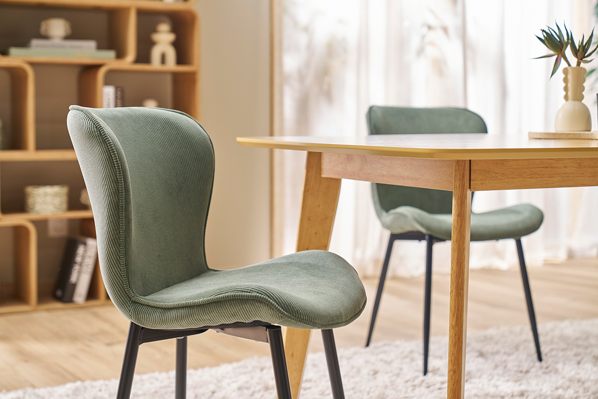 Design Sthle aus khakifarbenem Cordstoff und schwarzem Metall (2er-Set) ADDICT