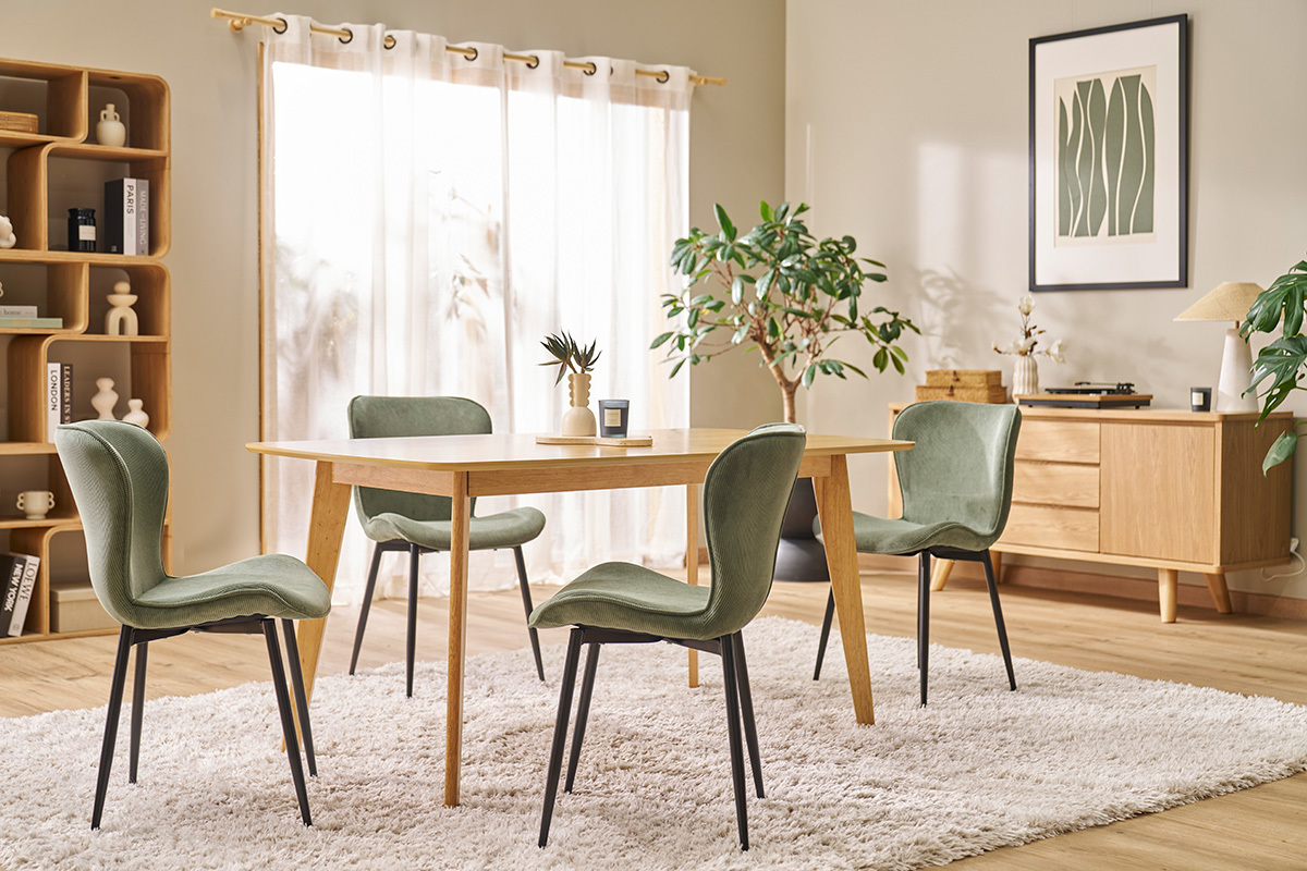 Design Sthle aus khakifarbenem Cordstoff und schwarzem Metall (2er-Set) ADDICT