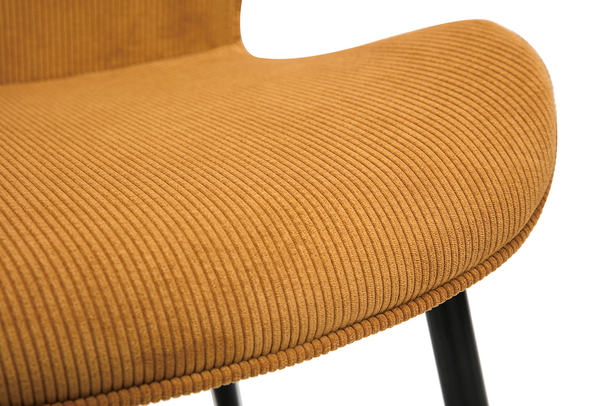 Design-Sthle aus kumingelbem Cord mit Samteffekt und schwarzen Metallbeinen (2er-Set) ADDICT