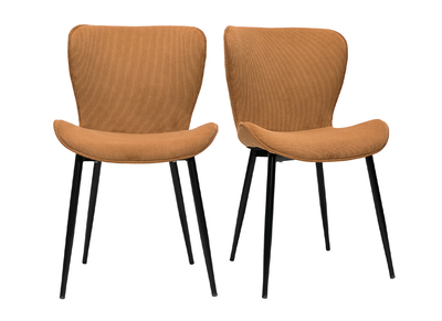 Design-Stühle aus kumingelbem Cord mit Samteffekt und schwarzen Metallbeinen (2er-Set) ADDICT