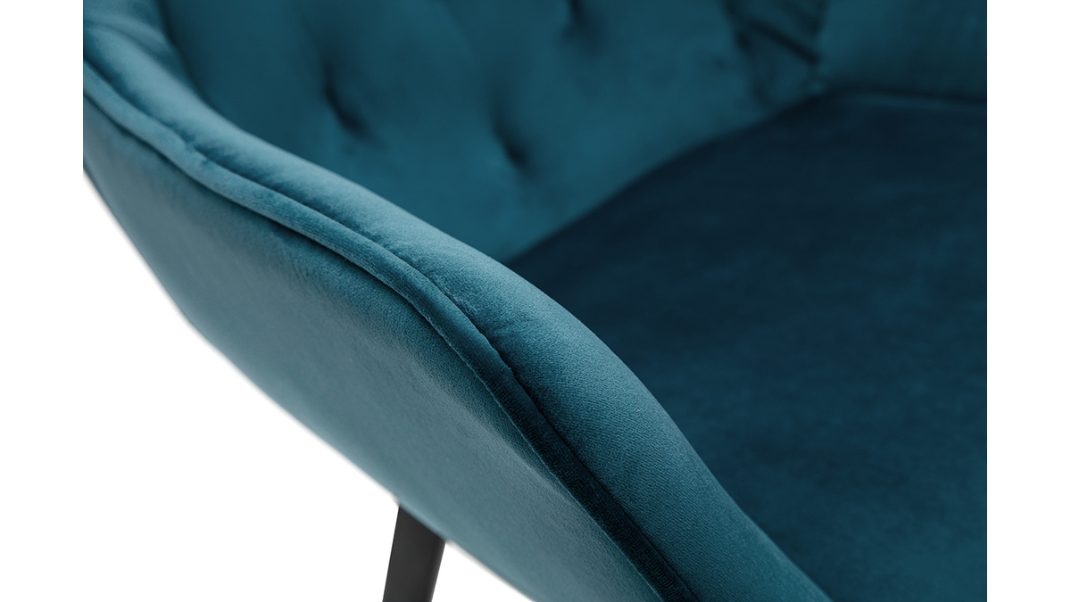 Design-Stühle aus petrolblauem Samt Stuhlbeine aus schwarzem Metall (2er-Set) BURTON