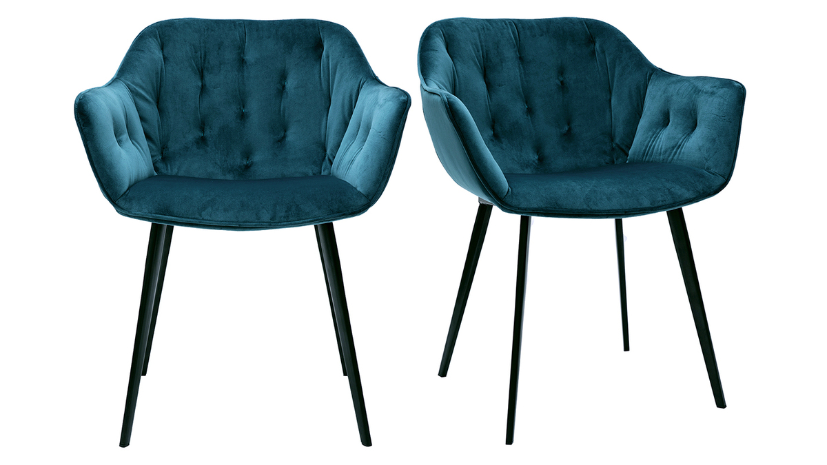 Design-Stühle aus petrolblauem Samt Stuhlbeine aus schwarzem Metall (2er-Set) BURTON