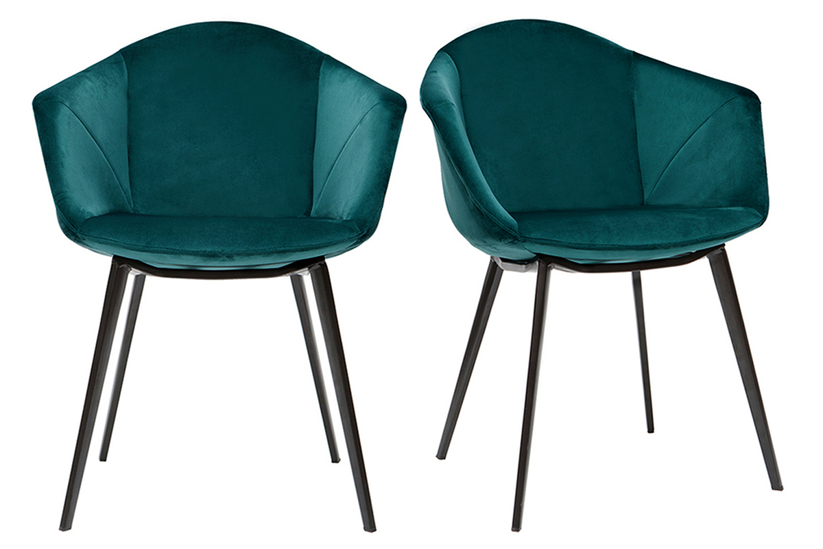 Design-Sthle aus petrolblauem Samt und Metall (2er-Set) TAYA