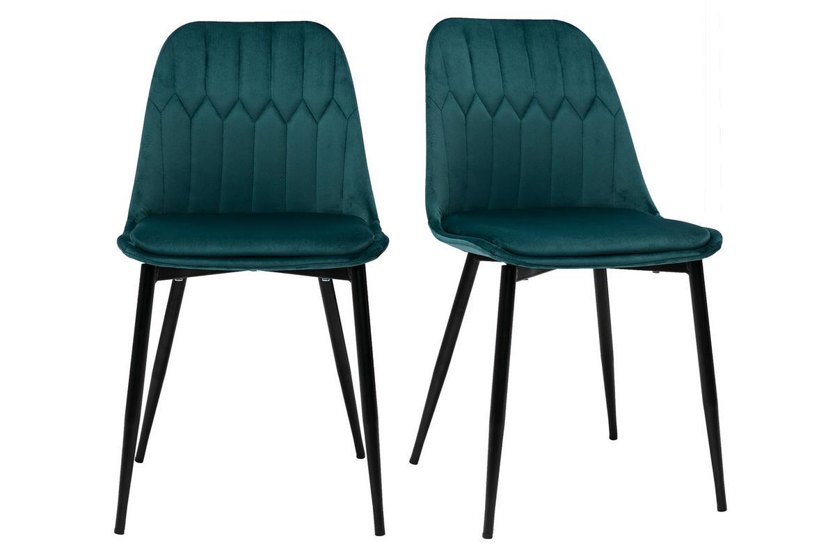 Design-Sthle aus petrolblauem Samt und Metallbeinen (2er-Set) FUSE