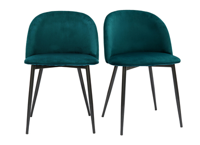 Design-Stühle aus petrolblauem Samtstoff und schwarzem Metall (2er-Set) CELESTE