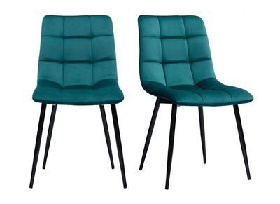 Design-Stühle aus petrolfarbenem Samtstoff und schwarzem Metall (2er-Set) MAXWELL