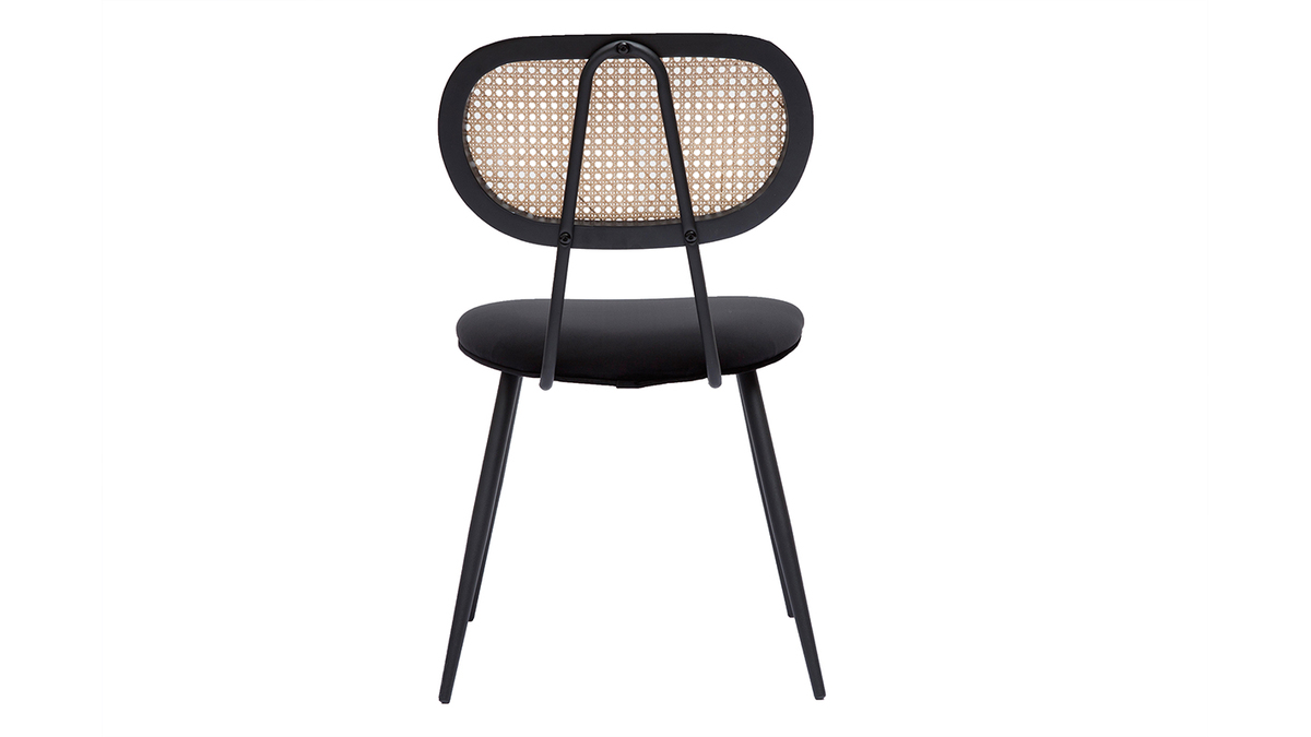 Design-Sthle aus schwarzem Samtstoff, Metall und naturfarbenem Rattangeflecht (2er-Set) TOLMA