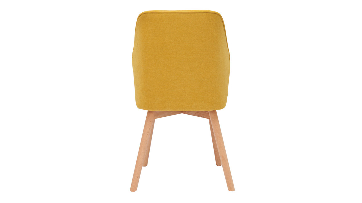 Design-Stühle aus senfgelbem Stoff mit Samteffekt mit Beinen aus Holz (2er-Set) FANETTE
