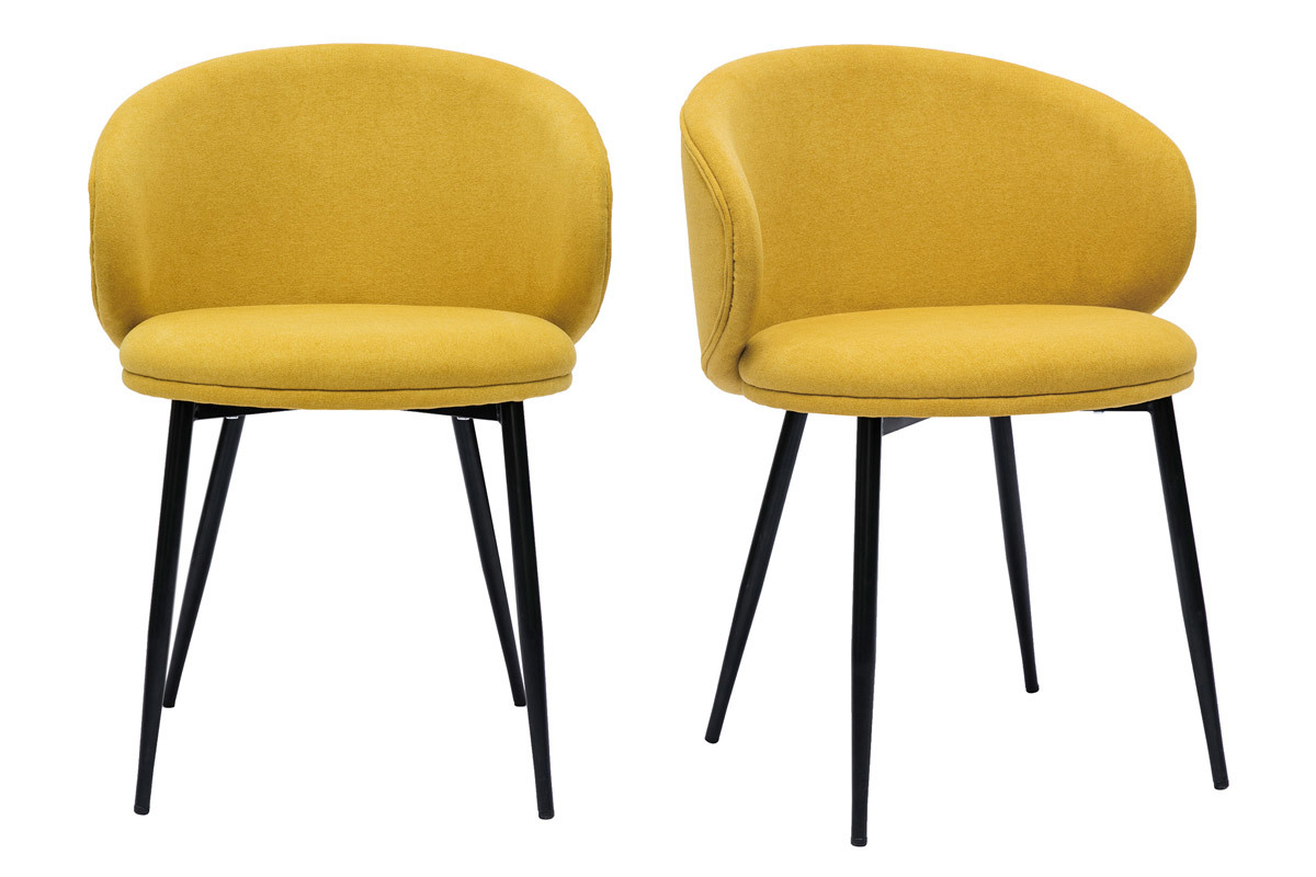Design-Sthle aus senfgelbem Stoff mit Samteffekt und schwarzem Metall (2er-Set) ROSALIE