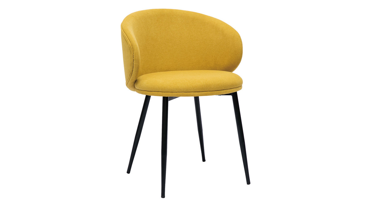 Design-Stühle aus senfgelbem Stoff mit Samteffekt und schwarzem Metall (2er-Set) ROSALIE