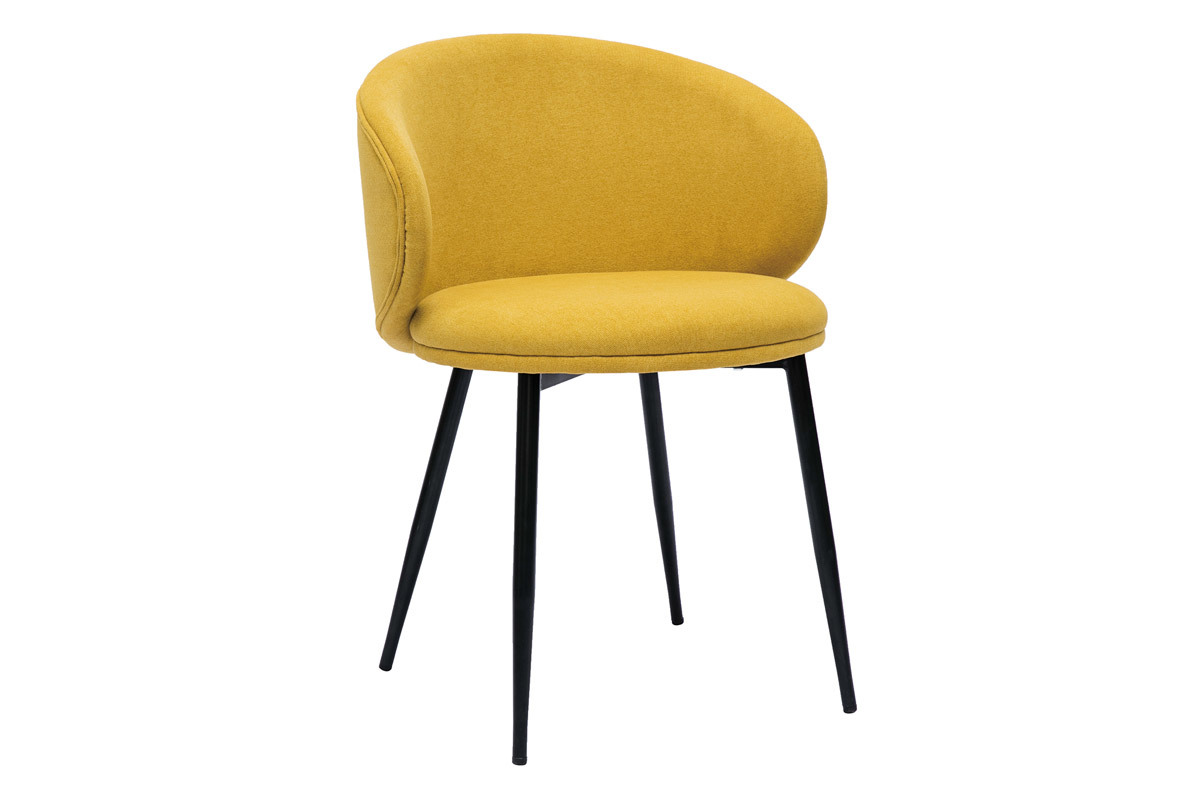 Design-Sthle aus senfgelbem Stoff mit Samteffekt und schwarzem Metall (2er-Set) ROSALIE