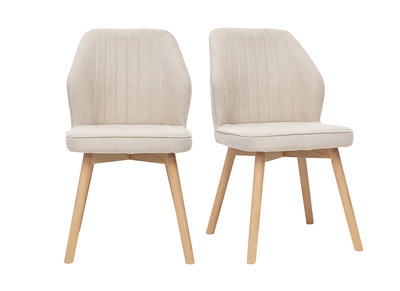 Design-St&uuml;hle aus Stoff in Beige Samteffekt und hellem Holz (2er Set) FANETTE