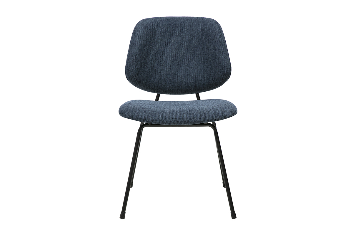 Designstuhl BARNET aus Stoff mit strukturierter Samtoptik in Dunkelblau und schwarzem Metall, Vorderansicht