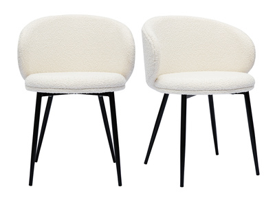 Design-Stühle aus Stoff mit Bouclé-Wolleffekt in Ecru und schwarzem Metall (2er-Set) ROSALIE